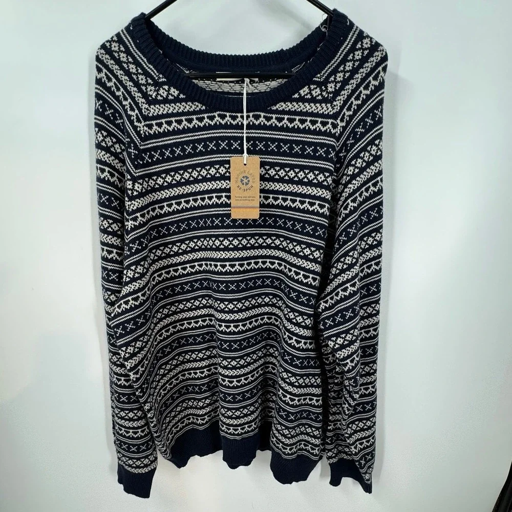 Marine Layer Knox Fair Isle Knit Sweater Black‎ Iris Cream Men's XXL Pullover